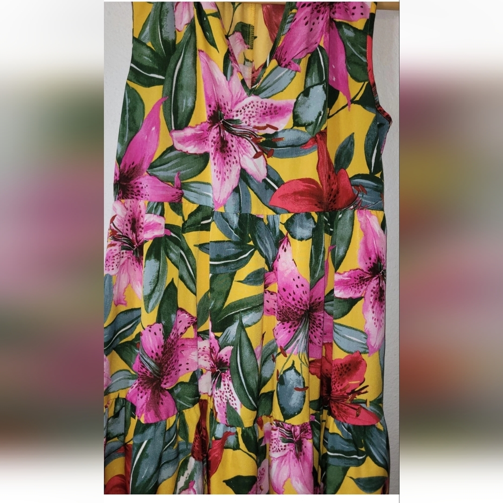 Kate and Lily Tropical Midi Dress Size 6 Pink Yellow Green Floral Anthropologie - Picture 3 of 5